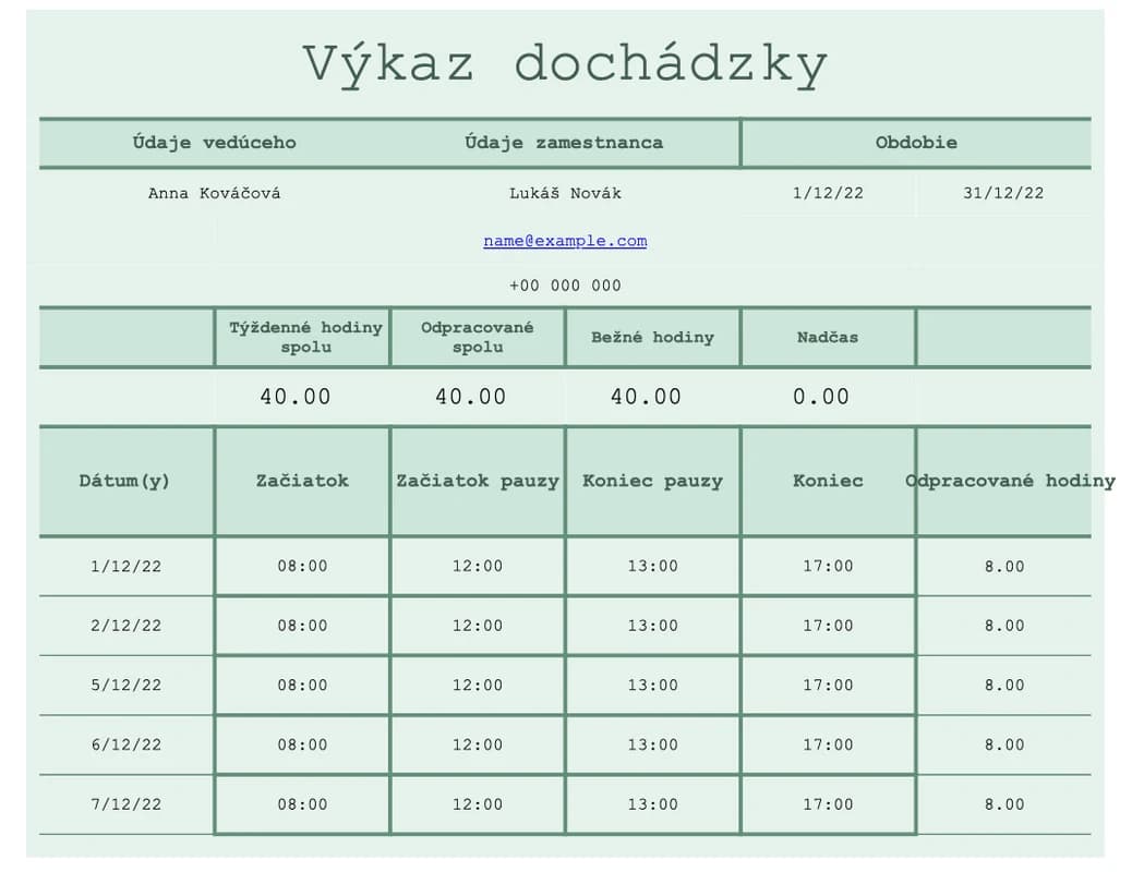 Náhľad podrobného výkazu hodín Excel pre úlohy a projekty